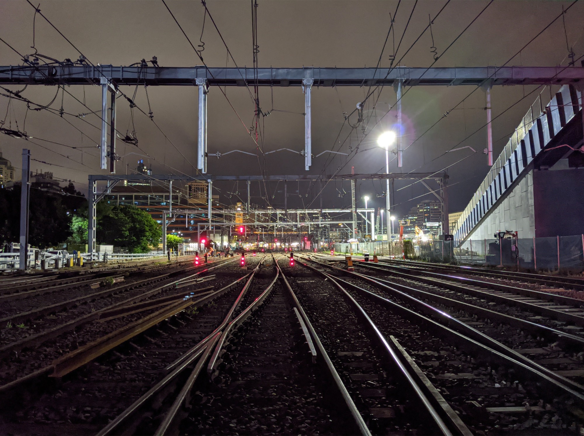 Rail yard at night
